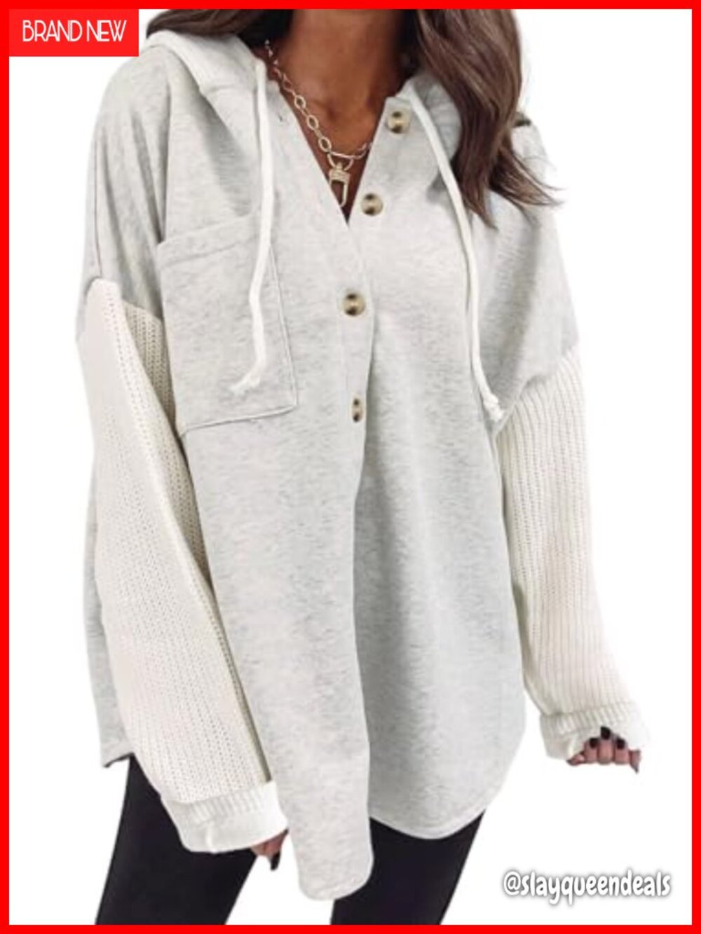 Oversized Hooded Sweatshirt Loose Fit Button Hoodie Casual Long Sleeve